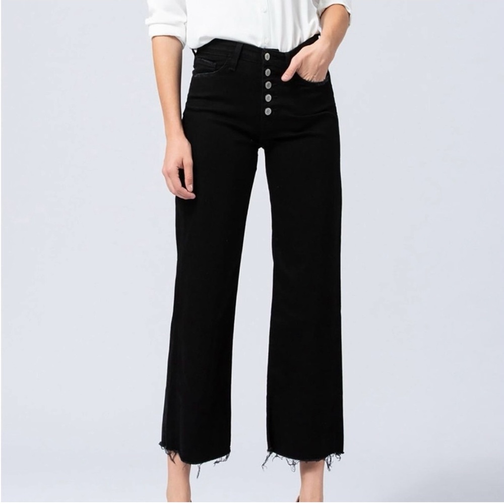 Flying Monkey Wide-Leg Cropped Raw Hem Jeans